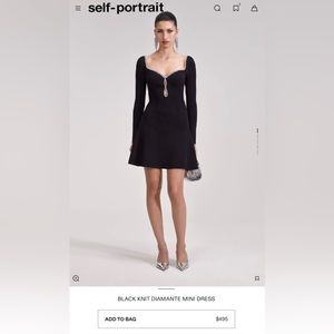 Self Portrait BLACK KNIT DIAMANTE MINI DRESS